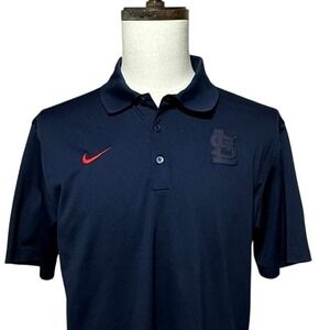 St Louis Cardinals Shirt Mens Large Blue Dri-Fit Short Sleeve Polo Nike Baseball